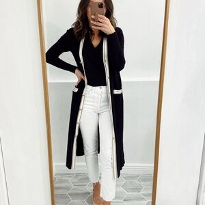 Ann Taylor Black Long Cardigan with White Trim

Size xs / 0